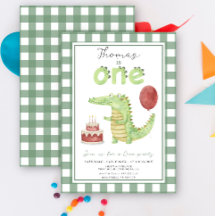 Crocodilo Fofo de Aquarela para Primeiro Aniversár