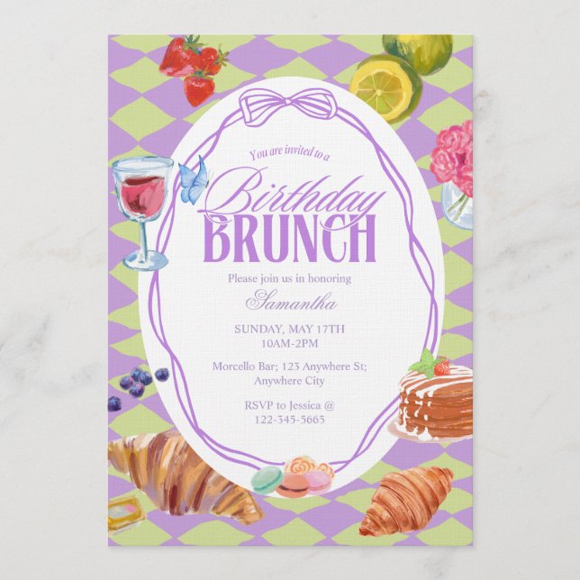 Convite Croissant Pastel Aniversário Brunch  (Frente)