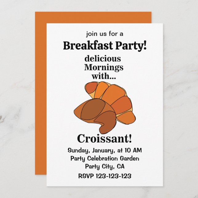Convite Croissant Pastry Breakfast Party (Frente/Verso)