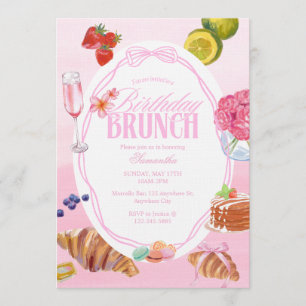 Convite Croissant Rosa Aniversário Brunch