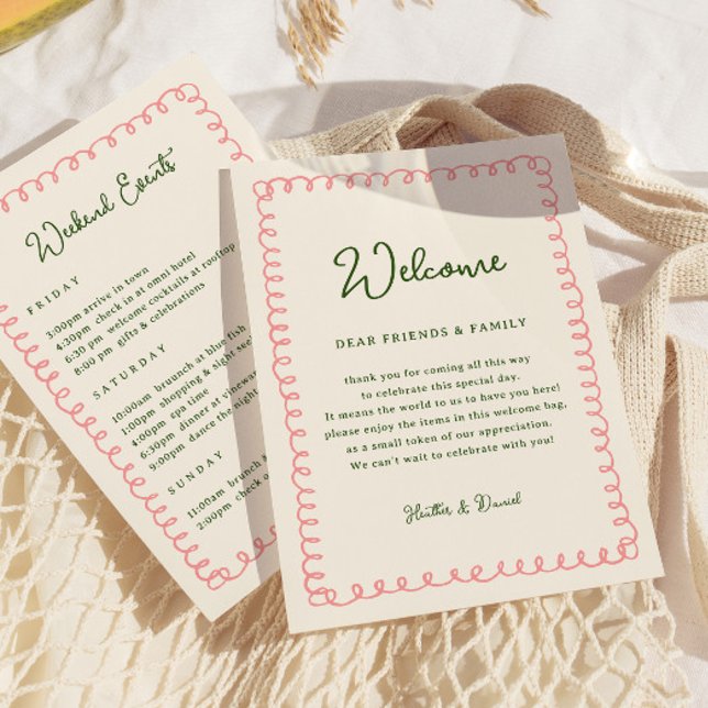 Convite Cronograma de Carta de Boas-Vindas Rosa e Verde (Criador carregado)