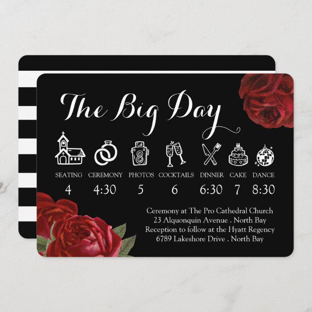 Convite Cronograma de Casamento Branco e Rosas vermelhas P (Frente/Verso)