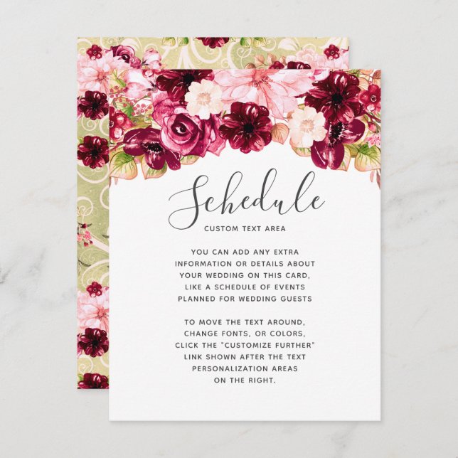 Convite Cronograma de Casamento com Bordadura Floral Rosa  (Frente/Verso)