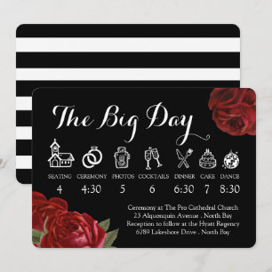 Convite Cronograma de Casamento de Rosas vermelhas e Branc