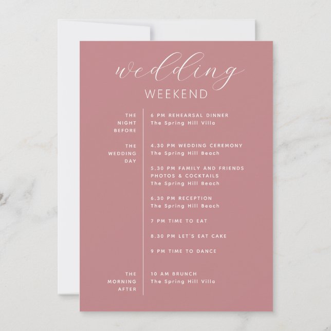 Convite Cronograma de Casamento Rosa | Itinerário de Prima (Verso)