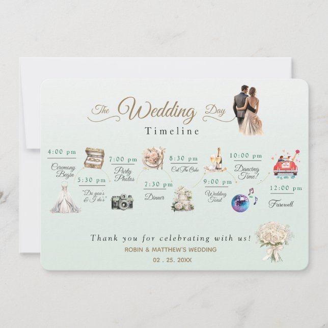 Convite Cronograma do Programa de Casamento Mínimo Elegant (Frente)