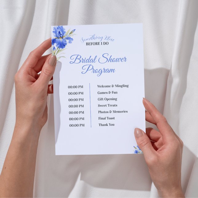 Convite Cronograma do Programa de Chuveiro de Noiva Iris S (Blue Iris Something Blue Bridal Shower Program Timeline)