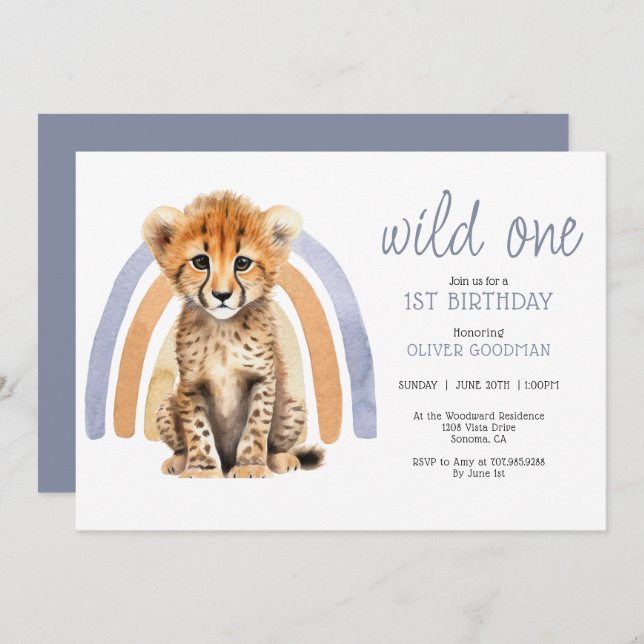 Convite Crote Watercolor Wild One Boy primeiro aniversario (Frente/Verso)