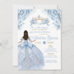 Convite Crown Azul Poeirento Crown Dourado Quinceañera