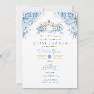 Convite Crown Azul Poeirento Crown Dourado Quinceañera Flo