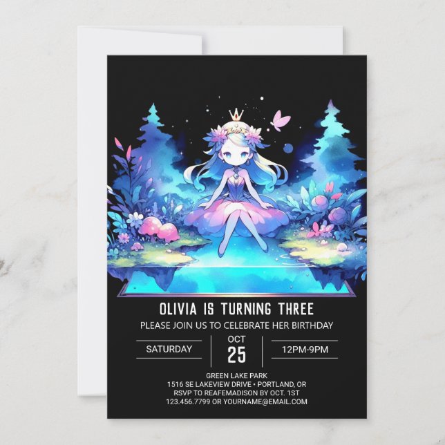 Convite Crown Modern Princess Birthday (Frente)