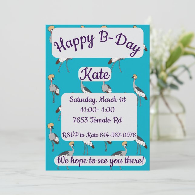 Convite Crowned Cranes Happy Birthday (Em pé/Frente)