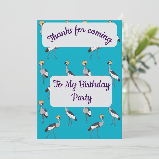 Convite Crowned Cranes Thank you Card (Em pé/Frente)