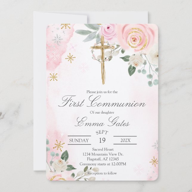 Convite Crucifix  first communion Invitation (Frente)