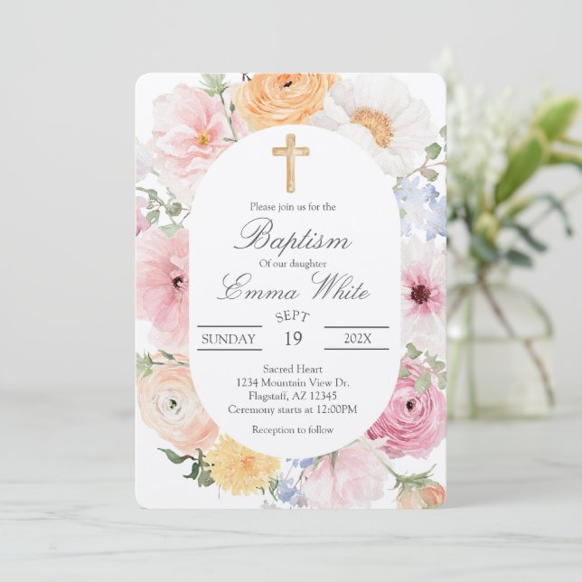 Convite Crucifixo conviteBatismo (Em pé/Frente)