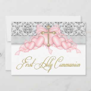 Convite Crucifixo Rosa Dourado Meninas Rosa Primeira Comun