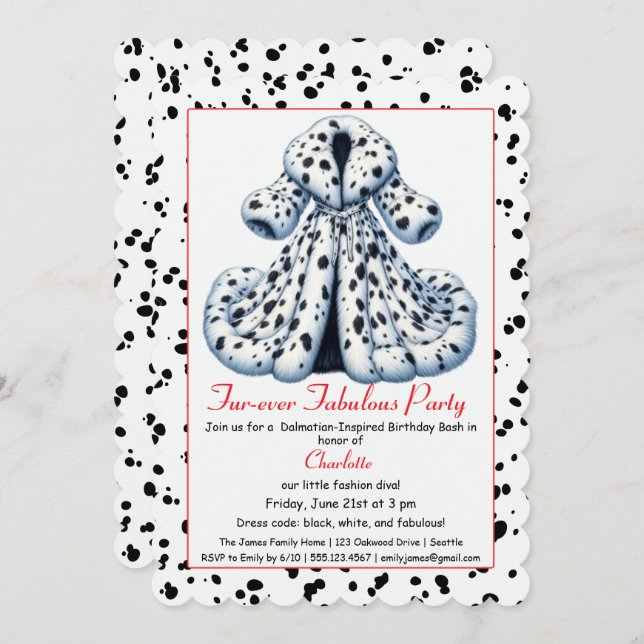 Convite Cruella-Inspired Dalmatian Party – Birthday  (Frente/Verso)