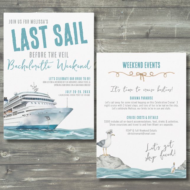 Convite Cruise Bachelorette (Last Sail Before The Veil Trip Cruise Bachelorette Invitation)