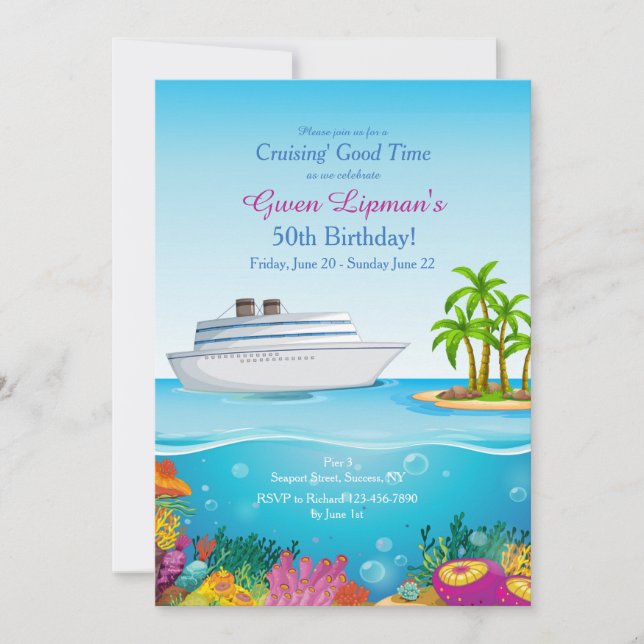 Convite Cruise to Paradise Invitation Customized (Frente)