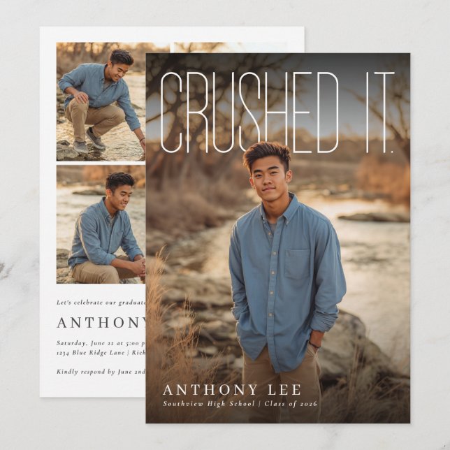 Convite Crushed It PhotoPop Graduation Party (Frente/Verso)