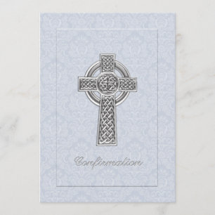 Convite Cruz azul da prata do damasco da confirmação