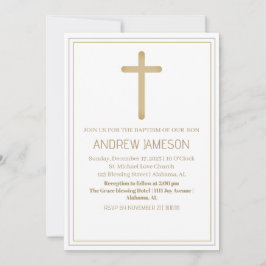 Convite Cruz Azul Dourada Elegante | Batismo