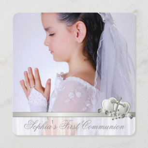 Convite Cruz Branca Meninas Foto da Primeira Comunhão