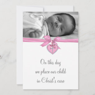 Convite Cruz Branca Rosa Bebê Menina Foto Crisma