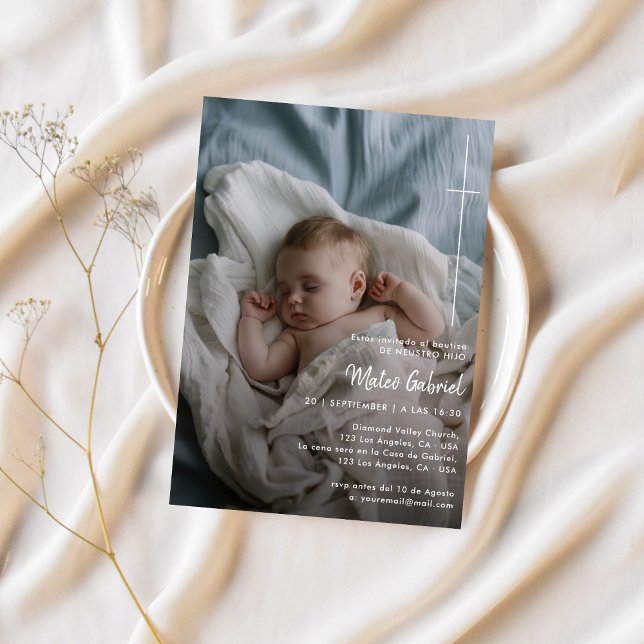Convite Cruz Católica Batismo Calligrafia Bautizo Foto (Criador carregado)