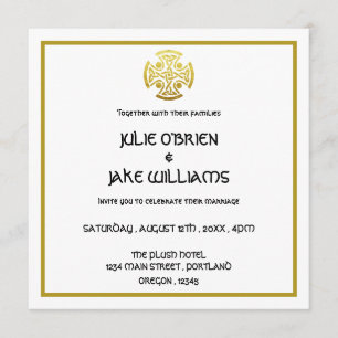 Convite Cruz Céltica de Nó Celta Dourado de Casamento