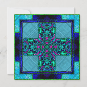 Convite Cruz Célula de Vidro Estreita em Azul e Aqua