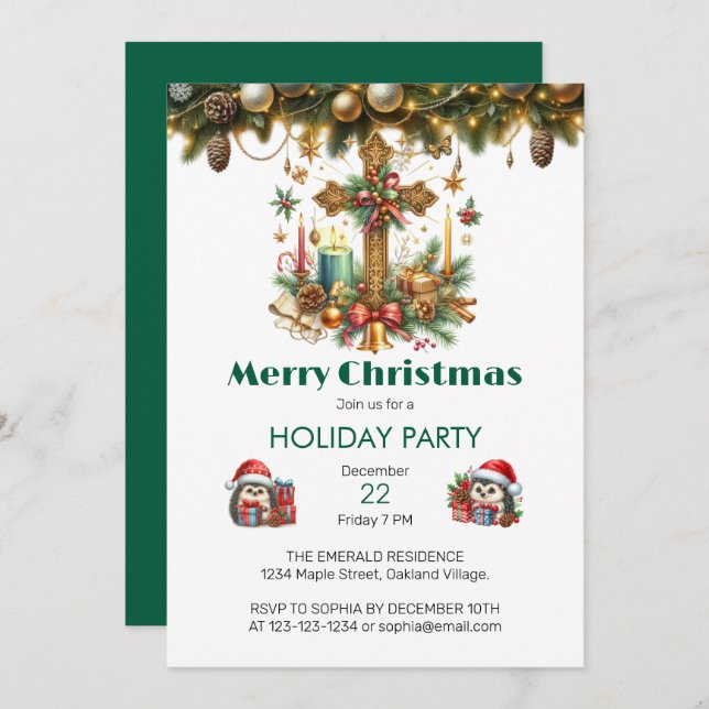 Convite Cruz com Estrelas e Velas no Natal (Frente/Verso)