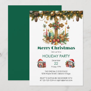 Convite Cruz com Estrelas e Velas no Natal