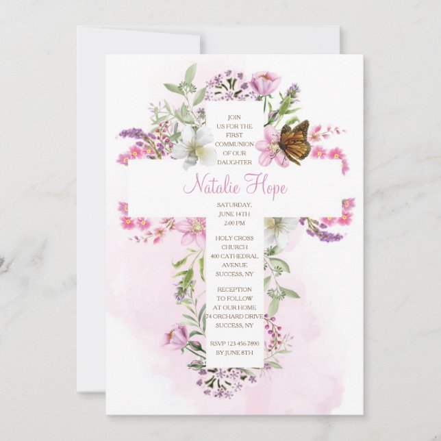 Convite Cruz com Flores Religiosas (Frente)