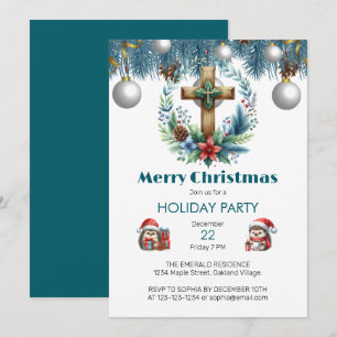 Convite Cruz com o inverno Blue Accents Natal