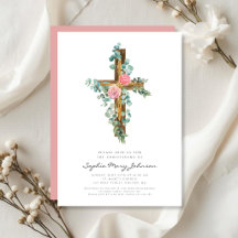 Cruz de Eucalipto Rosa Batismo Religioso Cristão