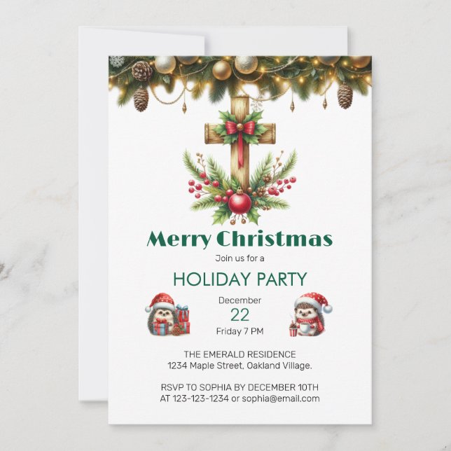 Convite Cruz de Madeira com Natal Arco Vermelho (Frente)