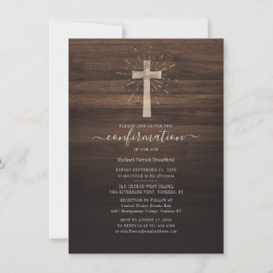 Convite Cruz de Madeira Rústica Igreja Cerimônia de Confir