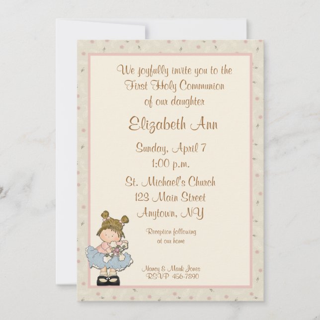 Convite Cruz de Menina Religiosa (Frente)