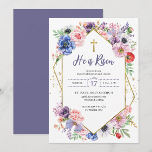Convite Cruz de Páscoa Ele Ressuscitou Flores de Primavera