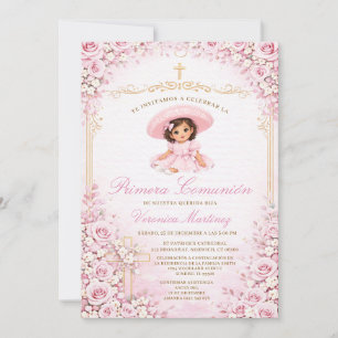 Convite Cruz de Primera Comunión de Menina Espanhola Flora