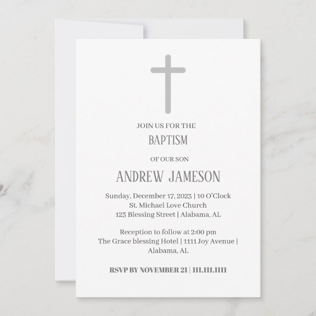 Convite Cruz Dourada Cristã Moderna e Elegante | Batismo (Frente)