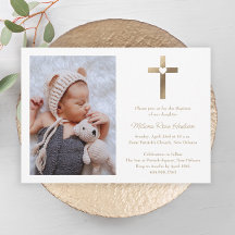 Cruz Dourada Simples com Batismo Fotográfico Cardí