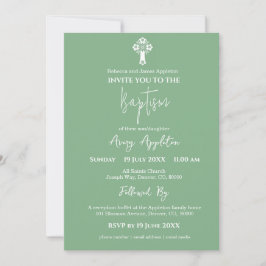 Convite Cruz Floral Baptism Sage Green