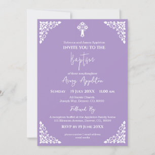 Convite Cruz Floral Baptismo Lilac