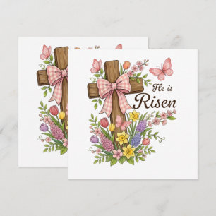 Convite Cruz Floral Cristã - Ele Ressuscitou Religiosa