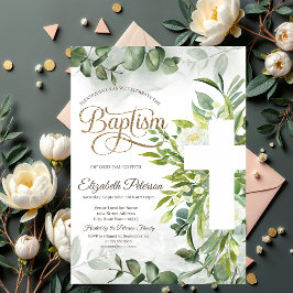 Convite Cruz Floral de Verde de Eucalipto Batismo