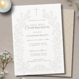 Convite Cruz Floral Primeira Comunhão Religiosa