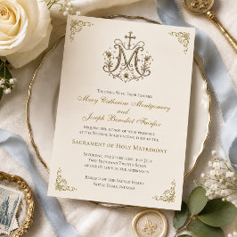 Convite Cruz Mariana Dourada Monograma Casamento Nupcial