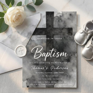 Convite Cruz Preta em Aquarela Gótica Batismo Santo Cristo